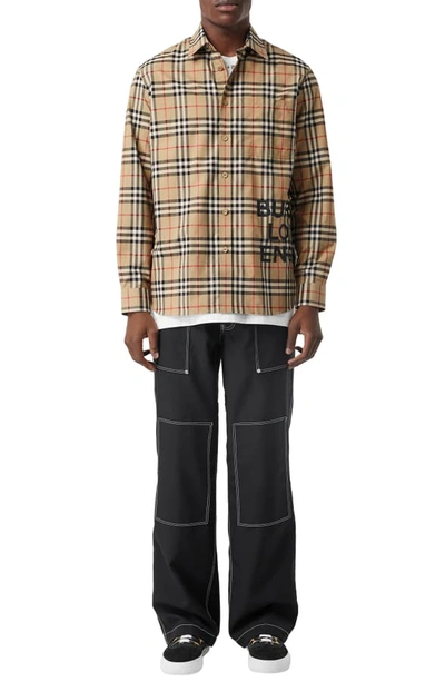 Shop Burberry Sandor Vintage Check Print Cotton Shirt In Archive Beige Ip Check