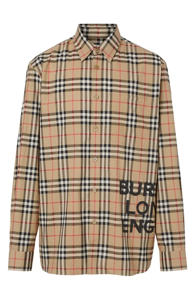 Shop Burberry Sandor Vintage Check Print Cotton Shirt In Archive Beige Ip Check