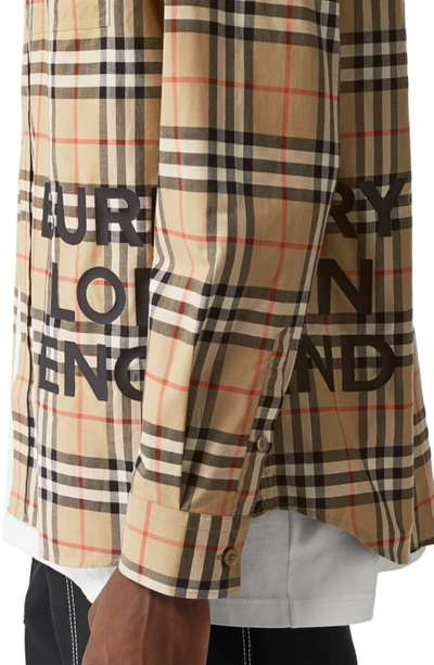 Shop Burberry Sandor Vintage Check Print Cotton Shirt In Archive Beige Ip Check