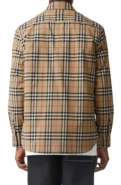 Shop Burberry Sandor Vintage Check Print Cotton Shirt In Archive Beige Ip Check