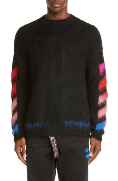 Shop Off-white Diagonal Slim Fit Mohair Blend Sweater In Black Multi