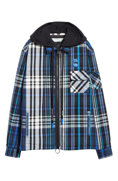 Shop Off-white Relaxed Fit Padded Flannel Shirt In Blue Black