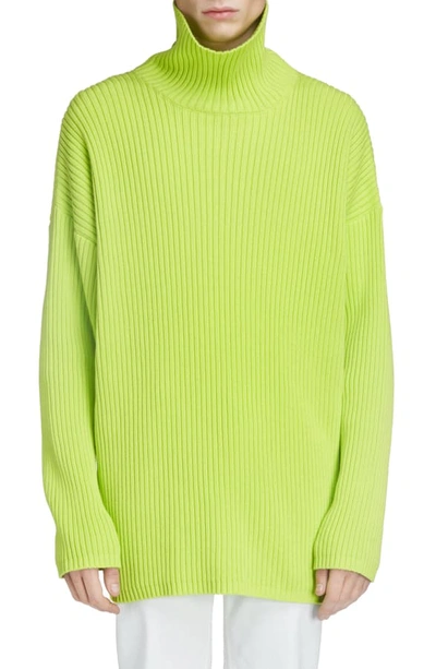 Shop Balenciaga Oversize Turtleneck Sweater In Lime