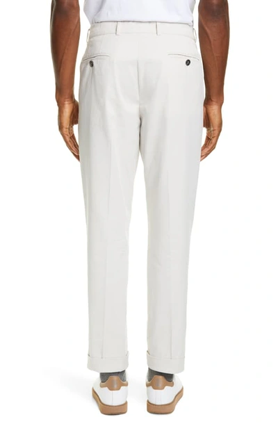 Shop Brunello Cucinelli Slim Fit Flat Front Cotton Stretch Gabardine Trousers In Stone