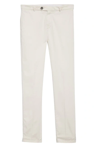 Shop Brunello Cucinelli Slim Fit Flat Front Cotton Stretch Gabardine Trousers In Stone