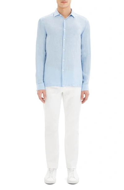Shop Theory Murray Regular Fit Linen Button-up Shirt In Skylight