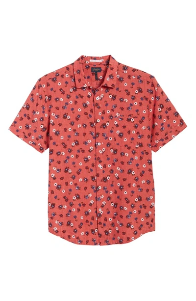 Shop Good Man Brand Slim Fit Short Sleeve Aloha Floral Print Linen Shirt In Sorbet