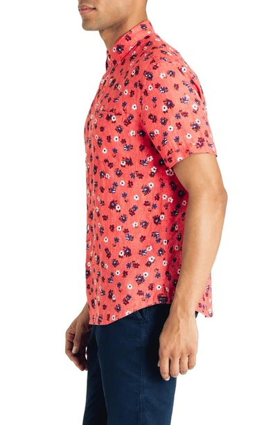 Shop Good Man Brand Slim Fit Short Sleeve Aloha Floral Print Linen Shirt In Sorbet