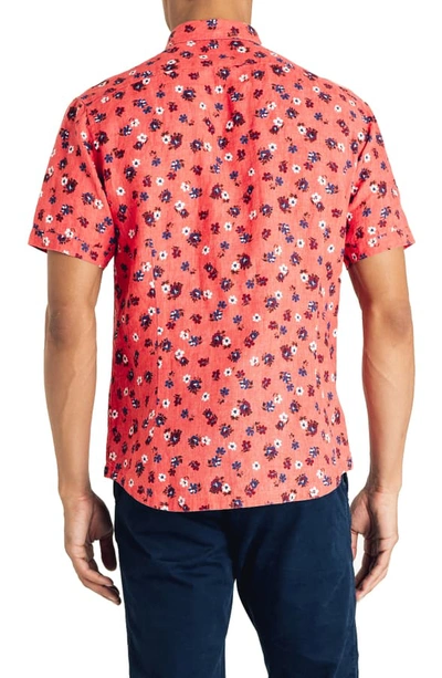 Shop Good Man Brand Slim Fit Short Sleeve Aloha Floral Print Linen Shirt In Sorbet