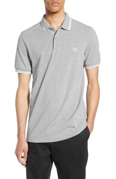 Shop Fred Perry Twin Tipped Extra Slim Fit Pique Polo In Steel Marl/ Snow White