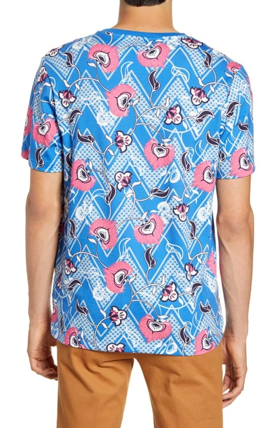 Shop Topman Zigzag Floral Crewneck T-shirt In Blue Multi