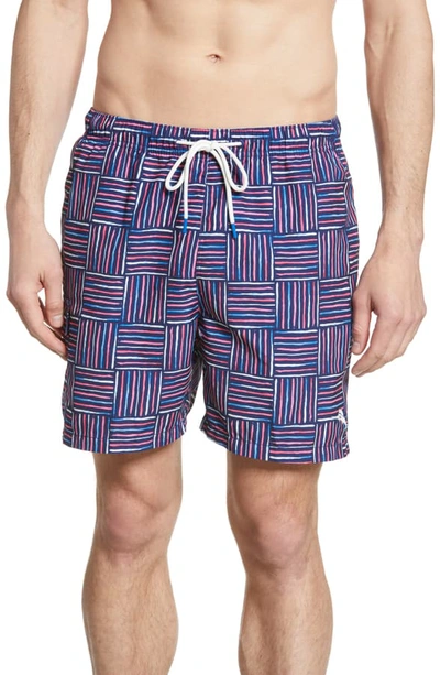 Shop Tommy Bahama Naples Lei Como Check Swim Trunks In Kingdom Blue