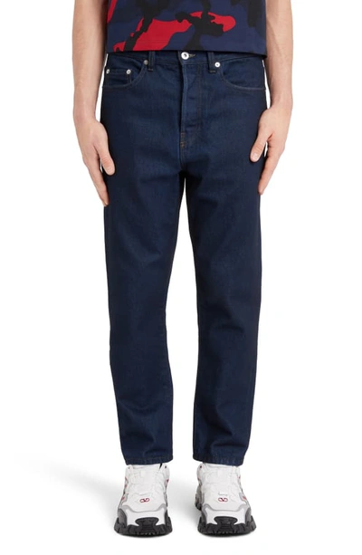 Shop Valentino Logo Jeans In Navy/ Red