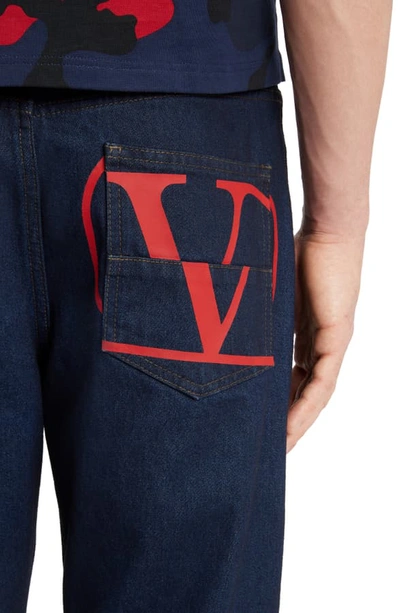 Shop Valentino Logo Jeans In Navy/ Red