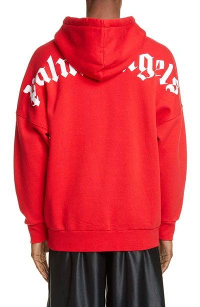 Shop Palm Angels Logo Hoodie In Red White