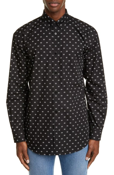Shop Balenciaga Logo Print Button-down Shirt In Black/ White