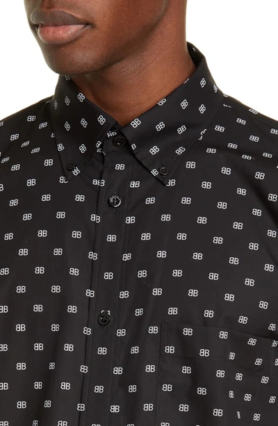 Shop Balenciaga Logo Print Button-down Shirt In Black/ White