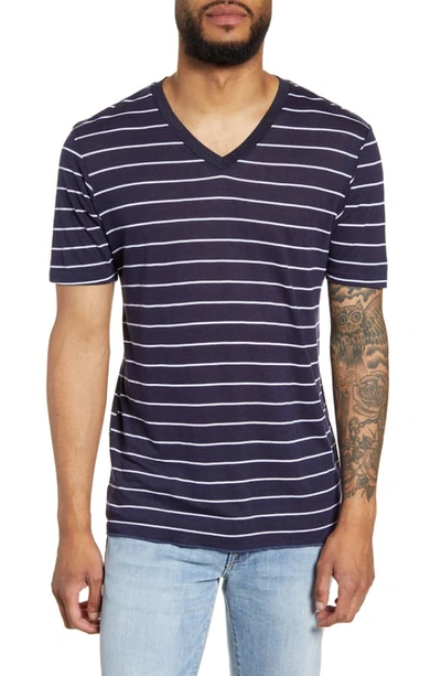 Shop Goodlife V-neck Linen T-shirt In Midnight Navy