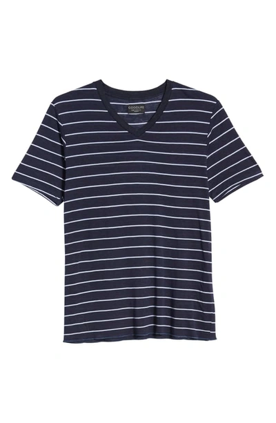 Shop Goodlife V-neck Linen T-shirt In Midnight Navy
