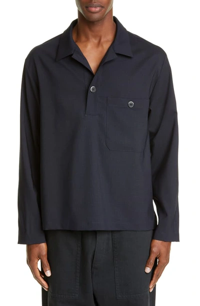 Shop Barena Venezia Long Sleeve Wool Blend Polo In Navy