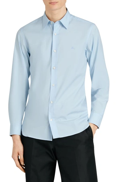 Shop Burberry William Slim Fit Stretch Poplin Sport Shirt In Pale Blue