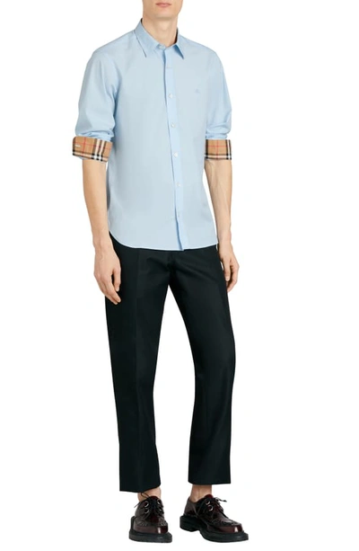 Shop Burberry William Slim Fit Stretch Poplin Sport Shirt In Pale Blue