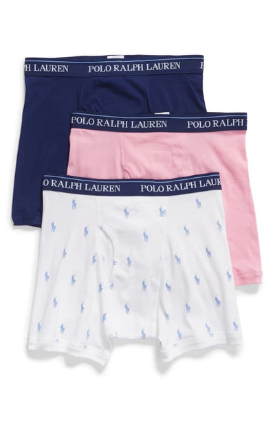 Shop Polo Ralph Lauren 3-pack Boxer Briefs In White/ Harbor Pink/ Royal