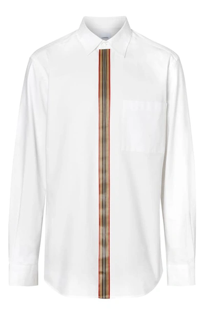 Shop Burberry Icon Stripe Slim Fit Button-up Shirt In White