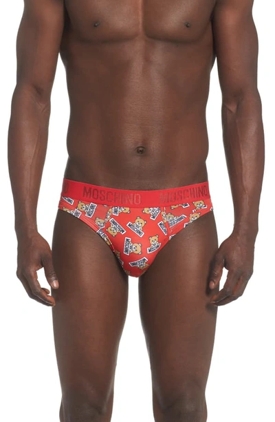 Shop Moschino Allover Underbear Briefs In Red