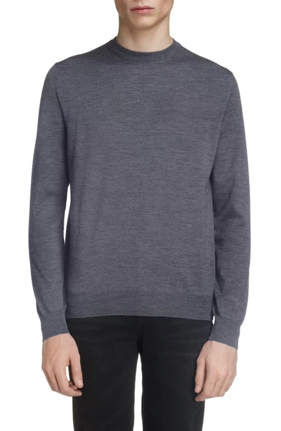 Shop Balenciaga Logo Crewneck Wool Sweater In Heather Grey/ Black