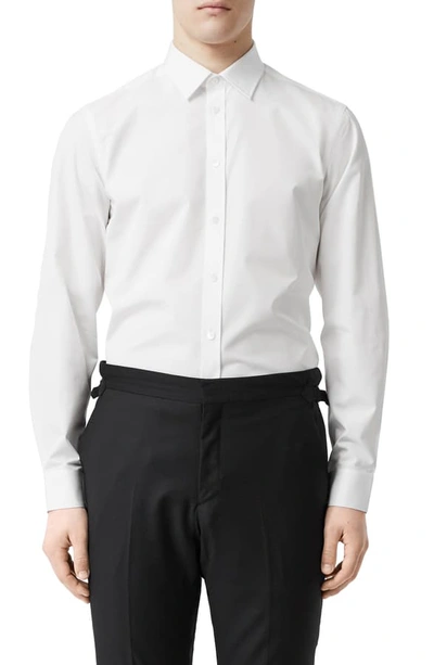 Shop Burberry Tb Embroidered Slim Fit Poplin Shirt In White