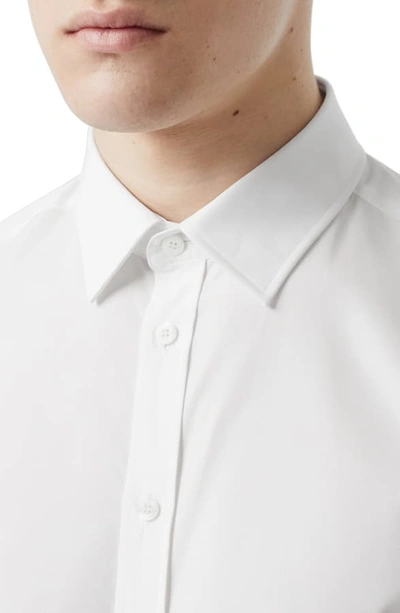 Shop Burberry Tb Embroidered Slim Fit Poplin Shirt In White