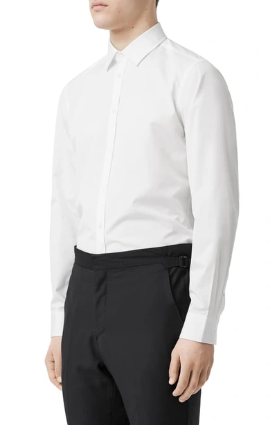 Shop Burberry Tb Embroidered Slim Fit Poplin Shirt In White