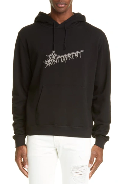 Shop Saint Laurent Star Logo Hooded Sweatshirt In Black