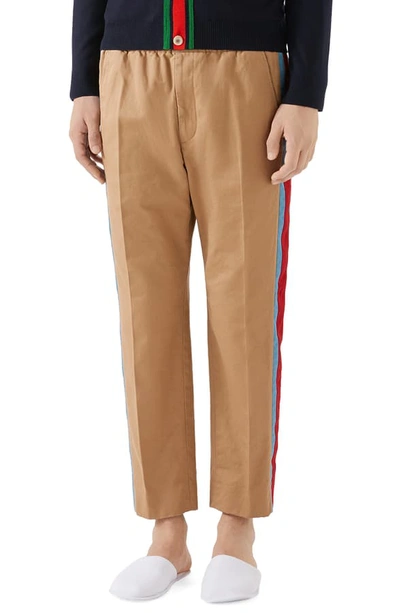 Shop Gucci Side Stripe Cotton Drill Pants In Saturn/ Mix