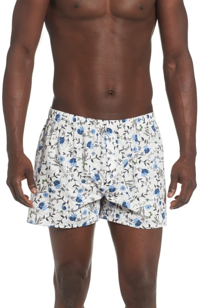 Shop Hanro 2-pack Fancy Woven Boxers In Vivid Floral/ Middle Blue