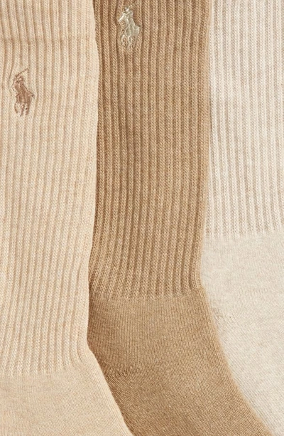 Shop Polo Ralph Lauren 3-pack Crew Socks In Taupe/ Oyster/ Beige