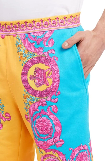 Shop Versace Multicolor Felpa Shorts In Orange Blue