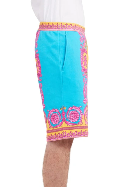 Shop Versace Multicolor Felpa Shorts In Orange Blue