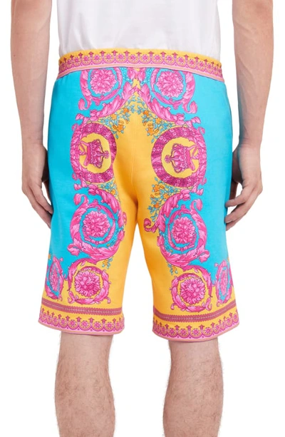 Shop Versace Multicolor Felpa Shorts In Orange Blue