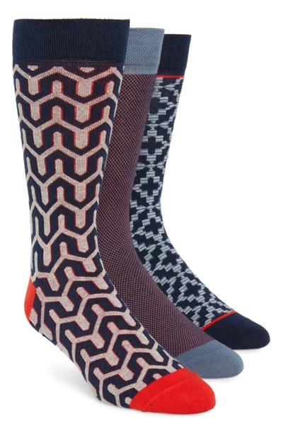 Shop Ted Baker 3-pack Geometric Socks In Navy Multi