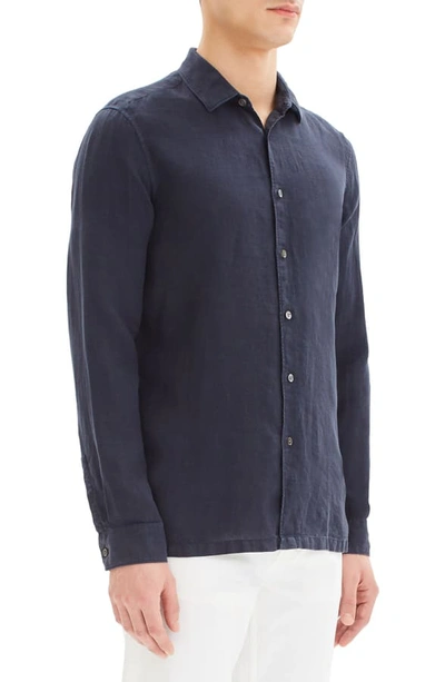 Shop Theory Murray Regular Fit Linen Button-up Shirt In Eclipse