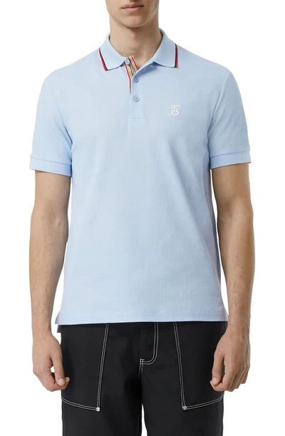 Shop Burberry Walton Icon Stripe Short Sleeve Pique Polo In Pale Blue