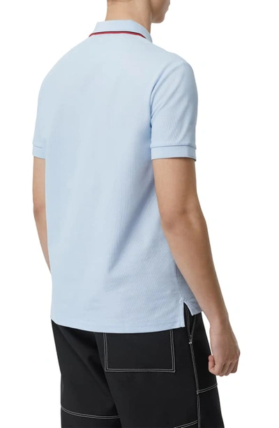 Shop Burberry Walton Icon Stripe Short Sleeve Pique Polo In Pale Blue