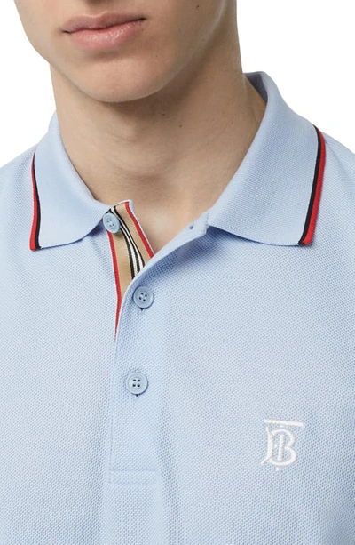 Shop Burberry Walton Icon Stripe Short Sleeve Pique Polo In Pale Blue