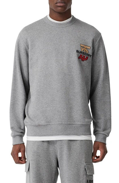 Shop Burberry Coldwell Graphic Sweatshirt In Pale Grey Melange