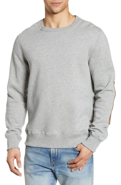 Shop Billy Reid Dover Crewneck Sweatshirt With Leather Elbow Patches In Grey