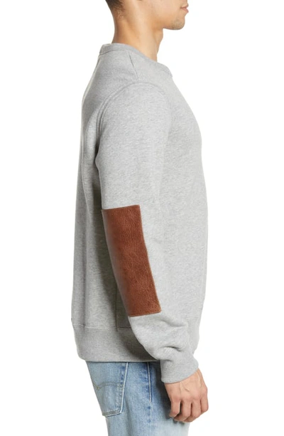 Shop Billy Reid Dover Crewneck Sweatshirt With Leather Elbow Patches In Grey