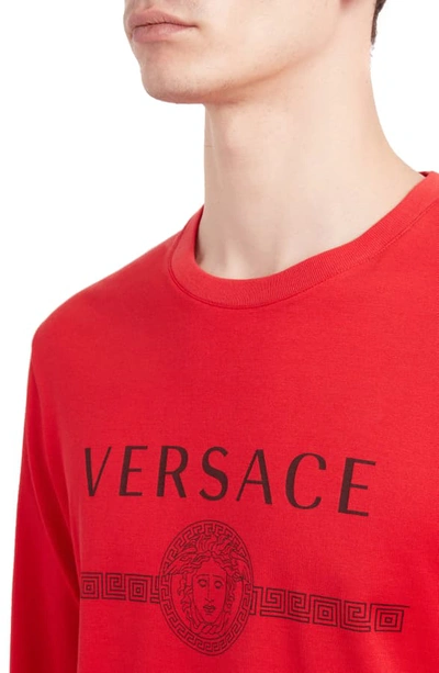 Shop Versace Logo Long Sleeve T-shirt In Red