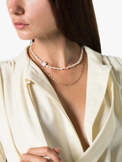 Shop By Alona Gold Tone Double Chain Pearl Necklace In White